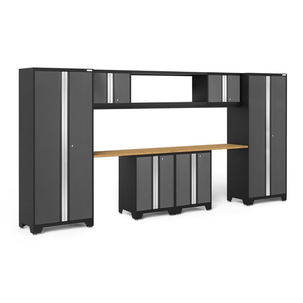 Armoire Bold Series de New Age Products, en acier et en bambou, capacité de 3500 lb, ensemble de 9 morceaux, gris foncé