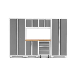 NewAge Products Bold Series Cabinet - Steel and Bamboo - Capacity of 3000 lb - Set of 7 Pieces - Platinum