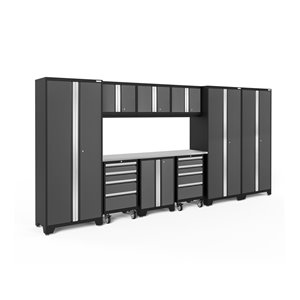Armoire Bold Series de New Age Products, en acier et en acier inoxydable, à 8 tiroirs, ensemble de 10 morceaux, gris foncé