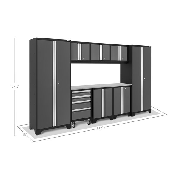 NewAge Products Bold Series Cabinet - Steel and Stainless Steel - Set of 9 Pieces - Grey