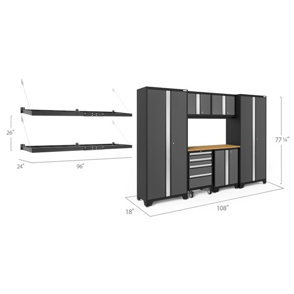 NewAge Products Bold Series Cabinet - Steel and Stainless Steel - 4 Drawers - Set of 7 Pieces - Grey