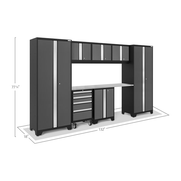 NewAge Products Bold Series Cabinet - Steel and Stainless Steel - Set of 8 Pieces - Grey