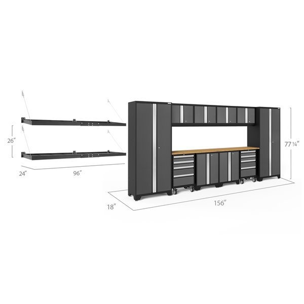 NewAge Products Bold Series Cabinet - Steel - Capacity of 5600 lb - Set of 12 Pieces - Grey