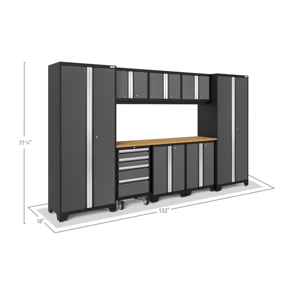 NewAge Products Bold Series Cabinet - Steel and Bamboo - 4 Drawers - Set of 9 Pieces - Grey