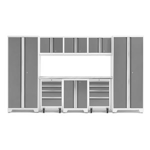 Armoire Bold Series de New Age Products, en acier et acier inoxydable, capacité de 3700 lb, ensemble de 9 morceaux, platine