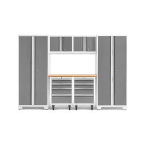 Armoire Bold Series de New Age Products, en acier et en bambou, à 8 tiroirs, ensemble de 7 morceaux, platine
