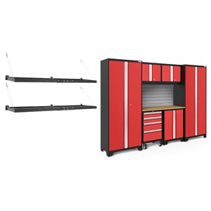 Armoire Bold Series de New Age Products, en acier et bambou, à 4 tiroirs, capacité de 4200 lb, ensemble de 7 morceaux, rouge