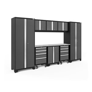 NewAge Products Bold Series Cabinet - Steel and Stainless Steel - 8 Drawers - Set of 9 Pieces - Grey