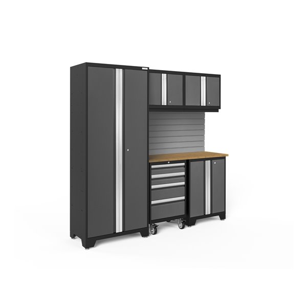 NewAge Products Bold Series Cabinet - Steel and Bamboo - Capacity of 2200 lb - Set of 6 Pieces - Grey
