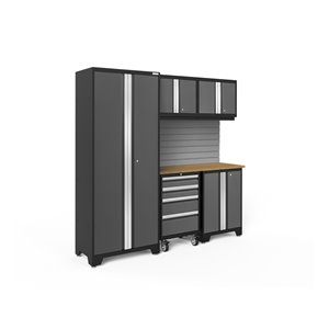 NewAge Products Bold Series Cabinet - Steel and Bamboo - Capacity of 2200 lb - Set of 6 Pieces - Grey