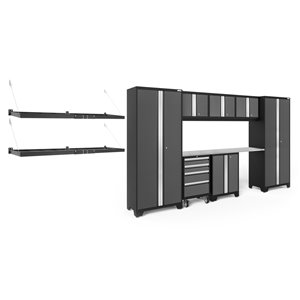 Armoire Bold Series de New Age Products, en acier et en acier inoxydable, à 4 tiroirs, ensemble de 8 morceaux, gris foncé