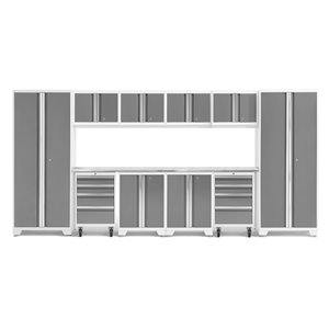 Armoire Bold Series de New Age Products, en acier et en acier inoxydable, à 8 tiroirs, ensemble de 12 morceaux, platine