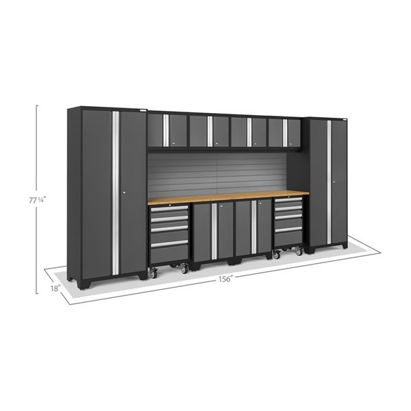 NewAge Products Bold Series Cabinet - Steel and Bamboo - Capacity of 4400 lb - Set of 12 Pieces - Grey