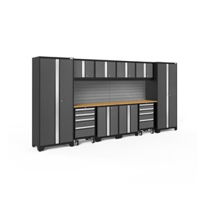 NewAge Products Bold Series Cabinet - Steel and Bamboo - Capacity of 4400 lb - Set of 12 Pieces - Grey