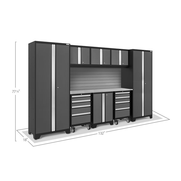 NewAge Products Bold Series Cabinet - Steel - 8 Drawers - Capacity of 3700 lb - Set of 9 Pieces - Grey