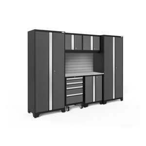Armoire Bold Series de New Age Products, en acier et en acier inoxydable, ensemble de 7 morceaux, gris foncé