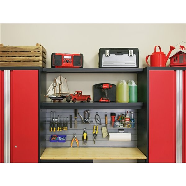 NewAge Products Bold Series Cabinet - Steel and Bamboo - Capacity of 3500 lb - Set of 9 Pieces - Red