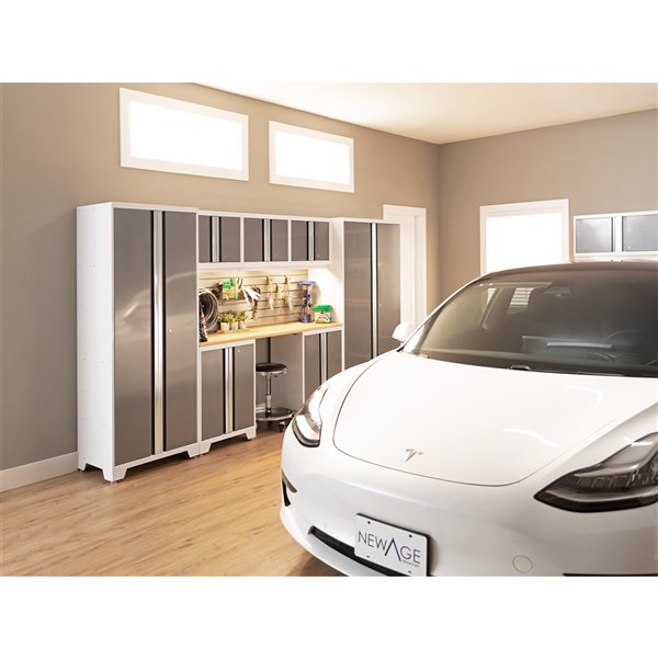 NewAge Products Bold Series Cabinet - Steel and Stainless Steel - Capacity of 6000 lb - Set of 14 Pieces - Platinum