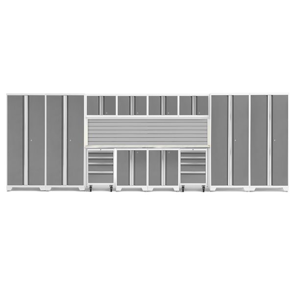NewAge Products Bold Series Cabinet - Steel and Stainless Steel - Capacity of 6000 lb - Set of 14 Pieces - Platinum