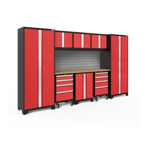 NewAge Products Bold Series Cabinet - Steel and Bamboo - 8 Drawers - Set of 9 Pieces - Red