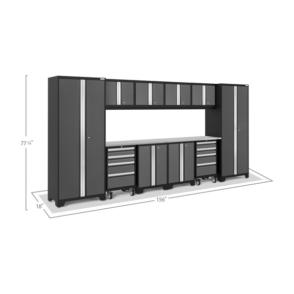 NewAge Products Bold Series Cabinet - Steel and Stainless Steel - 8 Drawers - Set of 12 Pieces - Grey