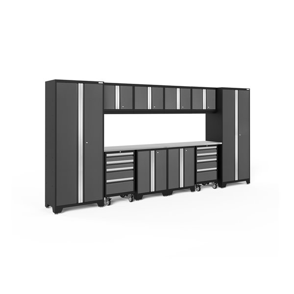 NewAge Products Bold Series Cabinet - Steel and Stainless Steel - 8 Drawers - Set of 12 Pieces - Grey