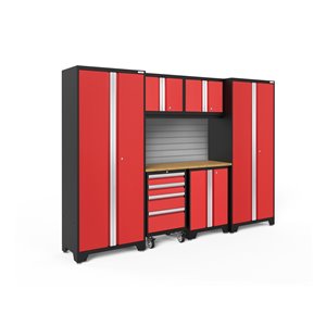 Armoire Bold Series de New Age Products, en acier et en bambou, à 4 tiroirs, ensemble de 7 morceaux, rouge