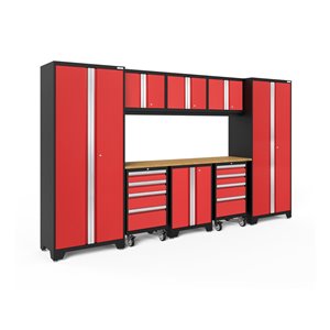 NewAge Products Bold Series Cabinet - Steel and Bamboo - Capacity of 3700 lb - Set of 9 Pieces - Red