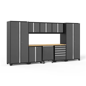 Armoire Pro Series de New Age Products, en acier et en bambou, à 5 tiroirs, capacité de 5100 lb, ensemble de 9 morceaux, gris