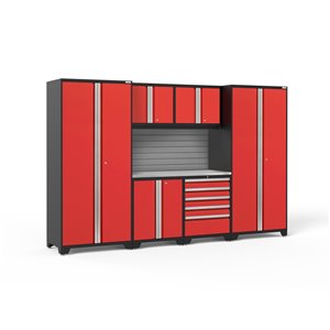 NewAge Products Pro Series Cabinet - Steel and Stainless Steel - 5 Drawers - Set of 7 Pieces - Red