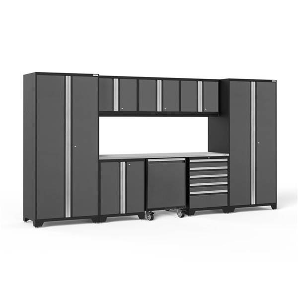 NewAge Products Pro Series Cabinet - Steel and Stainless Steel - 5 Drawers - Set of 9 Pieces - Grey