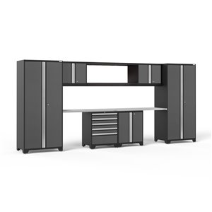 Armoire Pro Series de New Age Products, en acier et en acier inoxydable, capacité de 4400 lb, ensemble de 9 morceaux, gris
