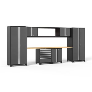 Armoire Pro Series de New Age Products, en acier et en bambou, à 5 tiroirs, capacité de 4400 lb, ensemble de 9 morceaux, gris