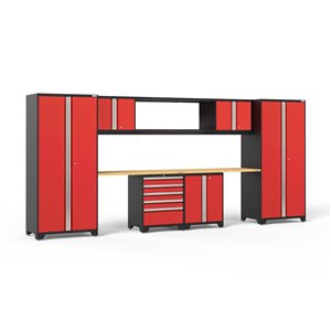 Armoire Pro Series de New Age Products, en acier et en bambou, à 5 tiroirs, ensemble de 9 morceaux, rouge