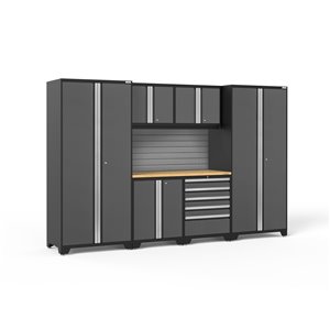 Armoire Pro Series de New Age Products, en acier et en bambou, à 5 tiroirs, ensemble de 7 morceaux, gris foncé