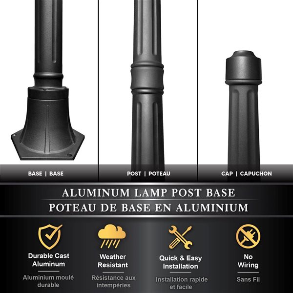 Classy Caps Contemporary Lamp Post Base - 60-in - Black Aluminum