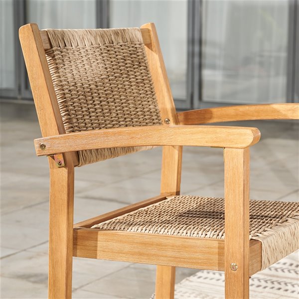Vifah Chesapeake Patio Dining Chair, Wood And Wicker Outdoor Dining Chairs