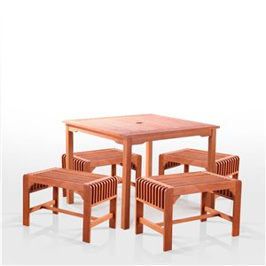 Ensemble à dîner extérieur Malibu de Vifah avec chaises sans dossier, en bois, brun, ensemble de 5 morceaux