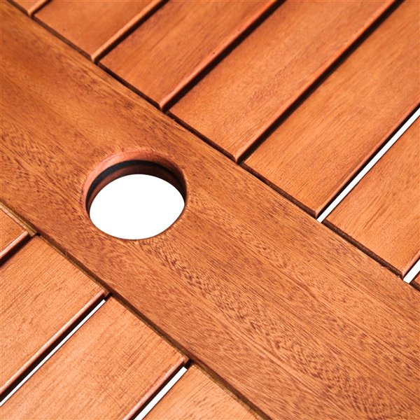 Table de patio empilable Malibu de Vifah avec trou pour parasol, capacité de 4, rectangle, bois, brun, 35 po x 29 po