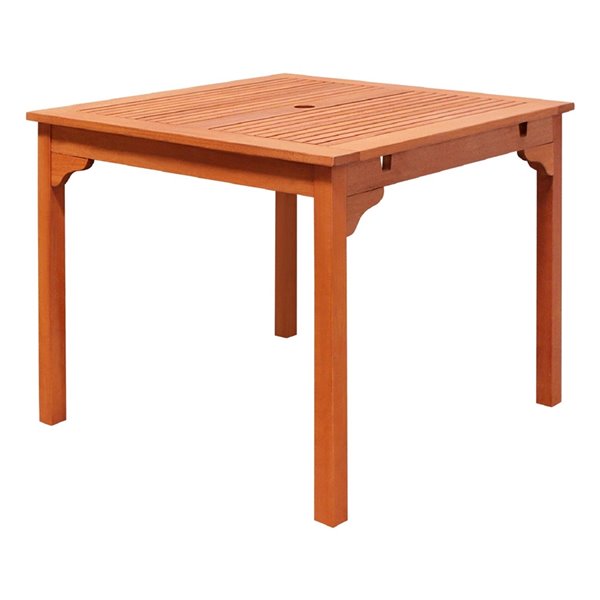 Table de patio empilable Malibu de Vifah avec trou pour parasol, capacité de 4, rectangle, bois, brun, 35 po x 29 po