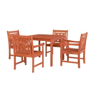 Ensemble à dîner extérieur Malibu de Vifah avec table empilable, en bois, brun, ensemble de 5 morceaux