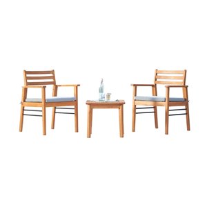 Ensemble de conversation Gloucester de Vifah, en teck et polyester, brun et bleu, ensemble de 3