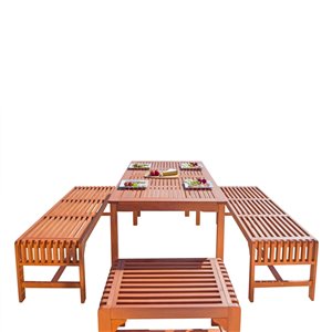 Vifah Malibu Patio Dining Set with Backless Chairs and Bench - Wood - Brown - 5-Pieces