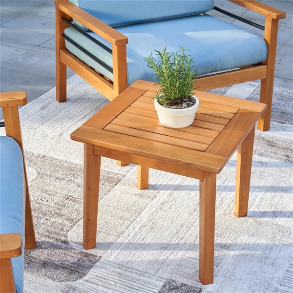 Vifah Gloucester Patio Conversation Set - Teak and Polyester - Brown and Blue - Set of 3