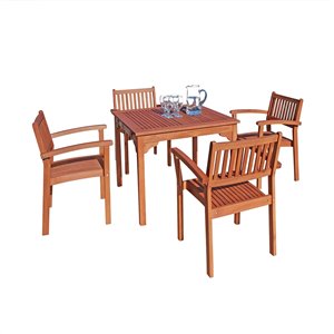 Ensemble à dîner extérieur Malibu de Vifah avec chaises empilables, en bois, brun, ensemble de 5 morceaux