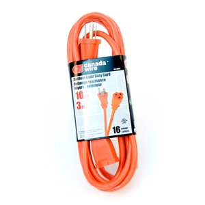 Rallonge électrique d'extérieur illuminée de Canada Wire, calibre moyen,  SJTW, 3 fiches/1 prise, 100 pi, rouge 89070