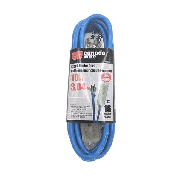 Canada Wire Outdoor Medium Duty Lighted Extension Cord - SJTW - 3-Prong/3-Outlet - 10-ft - Blue