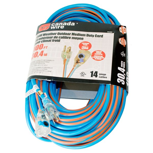 Canada Wire SJEOW 3-Prong/3-Outlet 100-ft Outdoor Heavy Duty Lighted and Locking Extension Cord 89084