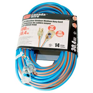 Rallonge électrique d'intérieur à fiche plate de Canada Wire, calibre  léger, SPT2, 2 fiches/3 prises, 6 pi, blanc