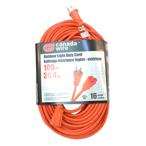 Canada Wire Outdoor Light Duty General Extension Cord - SJTW - 3-Prong/1-Outlet - 100-ft - Orange 89041